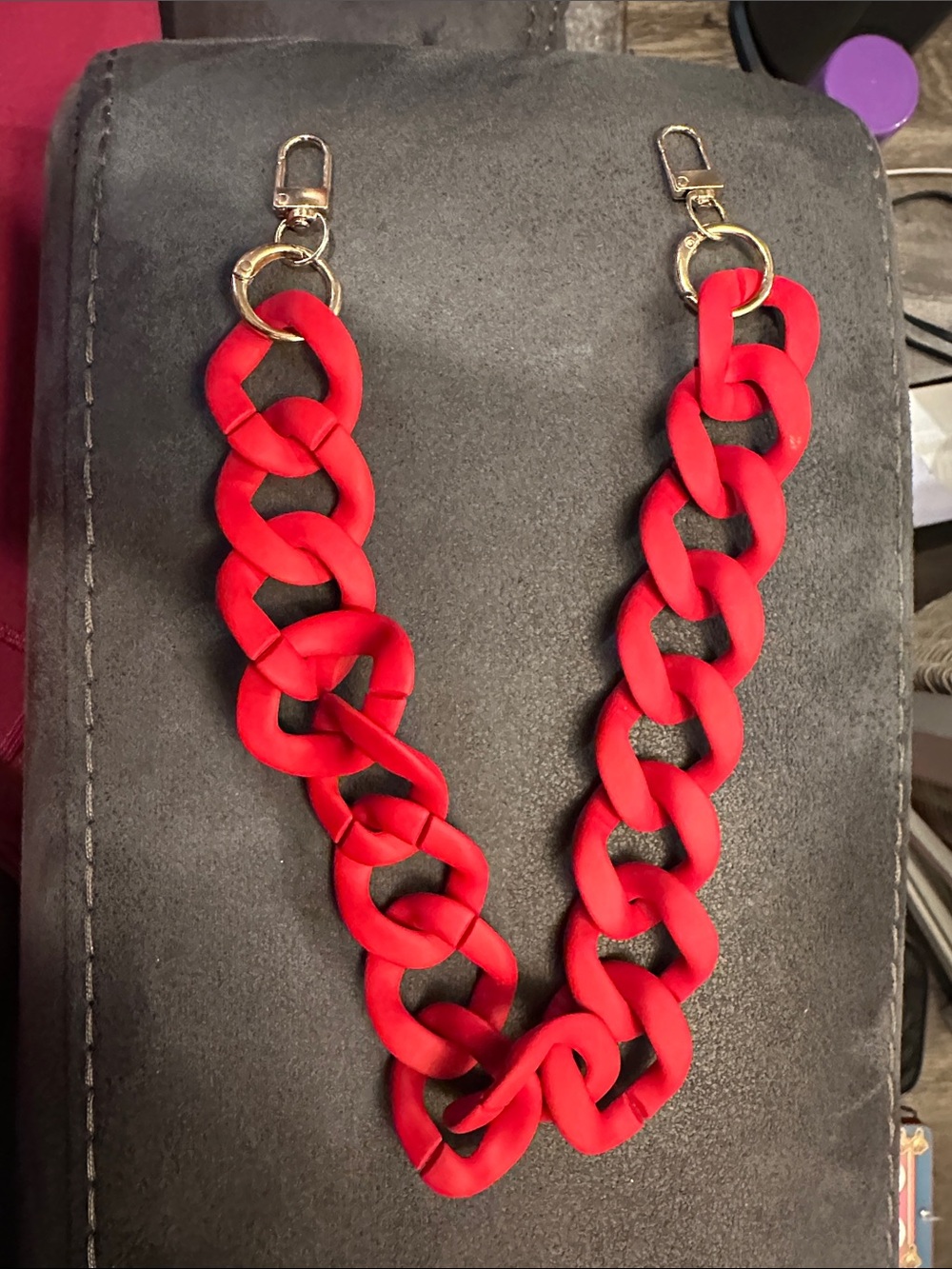 Red Chain-Link bag chain with Gold Hardware
